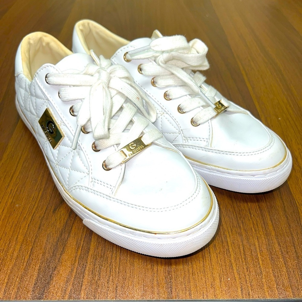G by Guess Los Angeles Backer2 Lace Up Quilted Pattern Sneakers/Shoes White 8.5M
